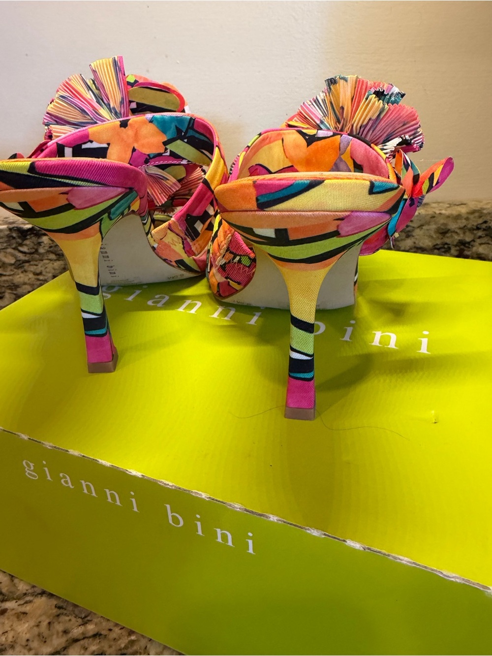 Gianni Bini Pink Multi Floral Ruffle High Heel Sandals - Picture 3 of 7